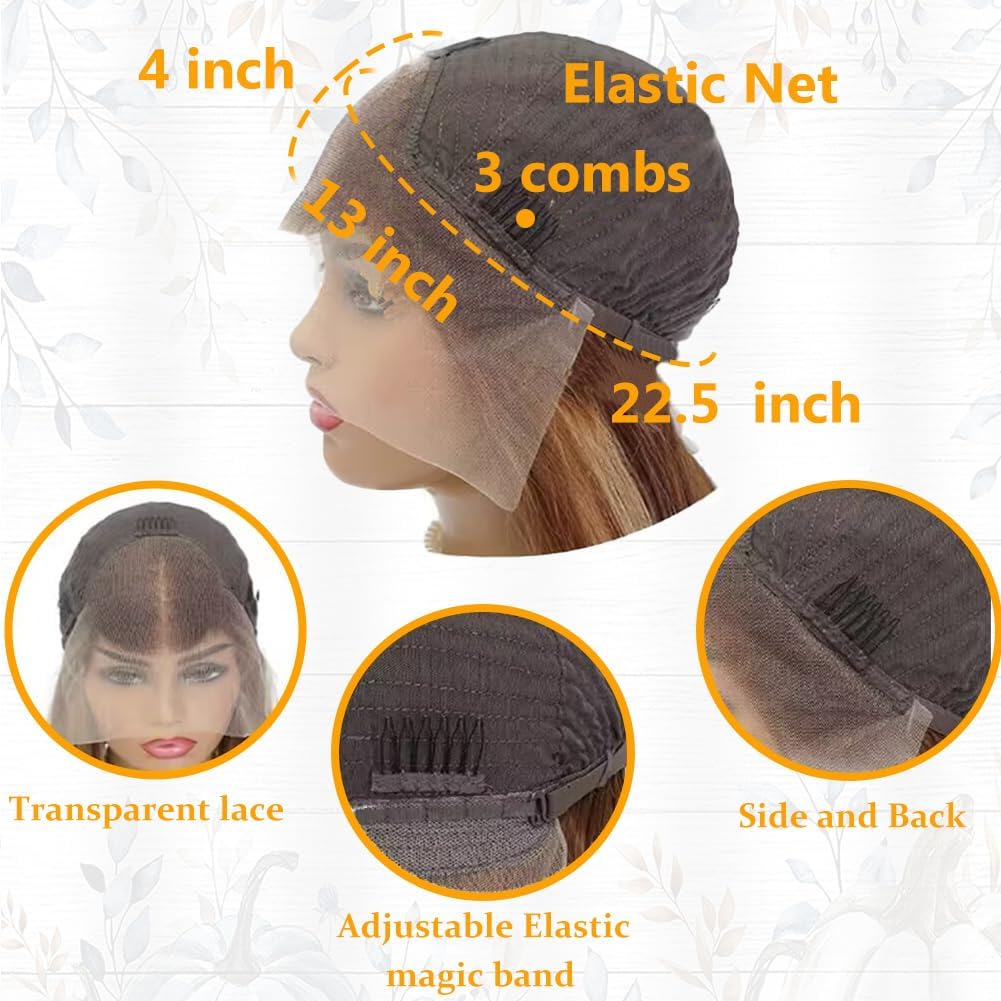 30Inch Highlight Ombre Lace Front Wig Human Hair Pre Plucked 13X4 HD Transparent 4/27 Honey Blonde Lace Frontal Wigs with Baby Hair 180% Density Colored Straight Lace Front Wig