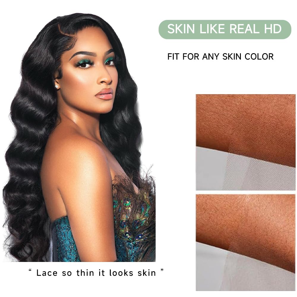 28 Inch Body Wave Lace Front Wigs Human Hair Pre Plucked 13X4 HD Lace Frontal Wigs Human Hair 200 Density Glueless Wigs Natural Black
