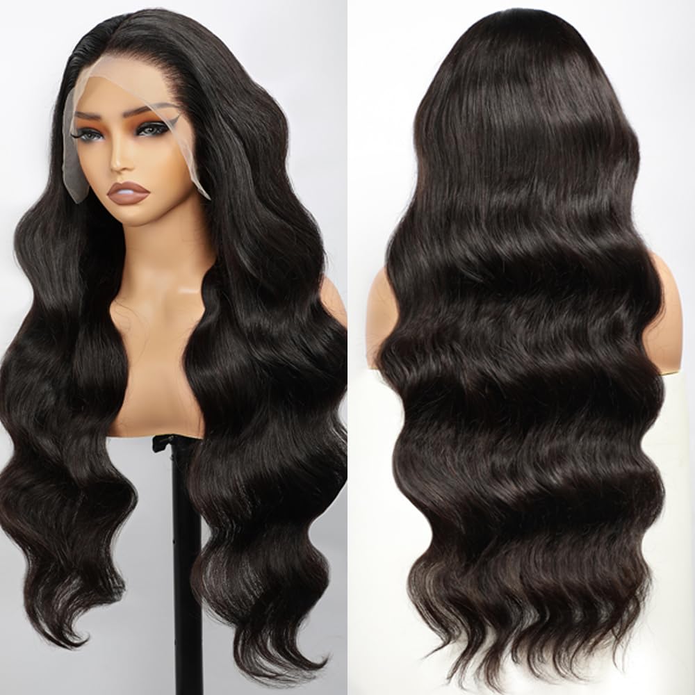 28 Inch Body Wave Lace Front Wigs Human Hair Pre Plucked 13X4 HD Lace Frontal Wigs Human Hair 200 Density Glueless Wigs Natural Black