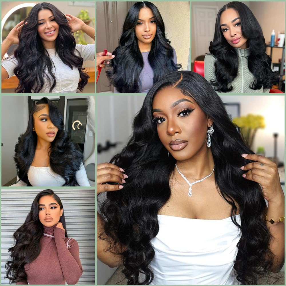 28 Inch Body Wave Lace Front Wigs Human Hair Pre Plucked 13X4 HD Lace Frontal Wigs Human Hair 200 Density Glueless Wigs Natural Black