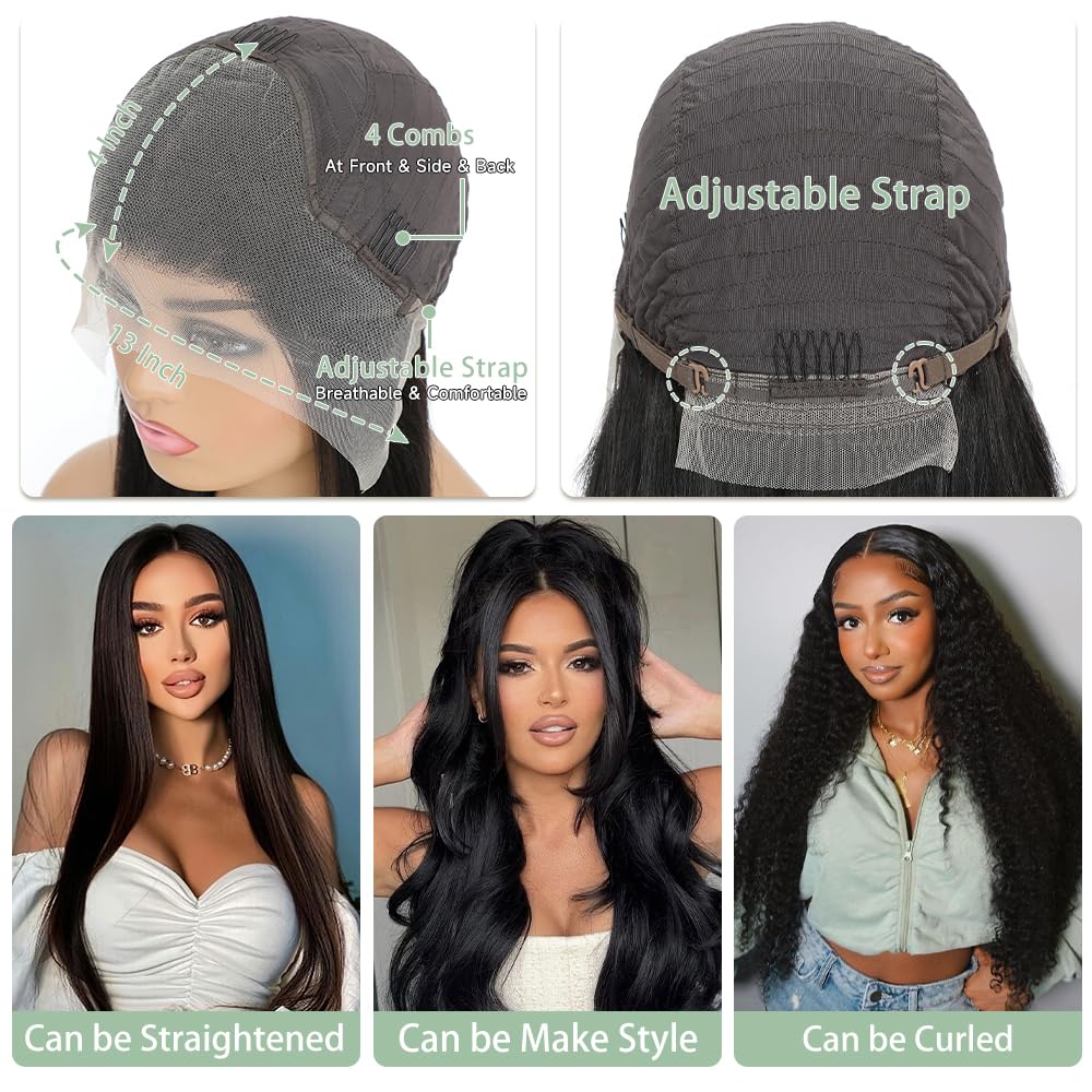 28 Inch Body Wave Lace Front Wigs Human Hair Pre Plucked 13X4 HD Lace Frontal Wigs Human Hair 200 Density Glueless Wigs Natural Black
