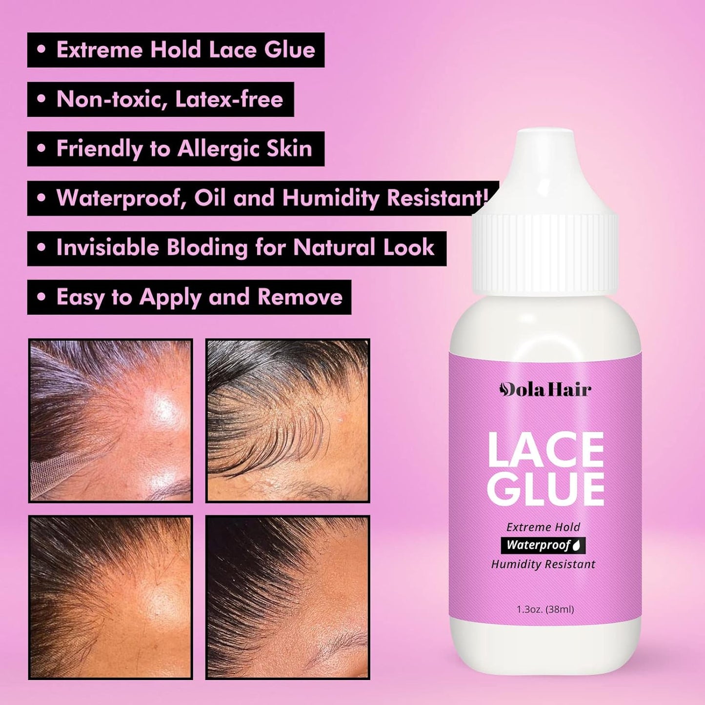 Extreme Hold Lace Glue for Wigs, Waterproof, Invisible Bonding, 1.3 Ounce