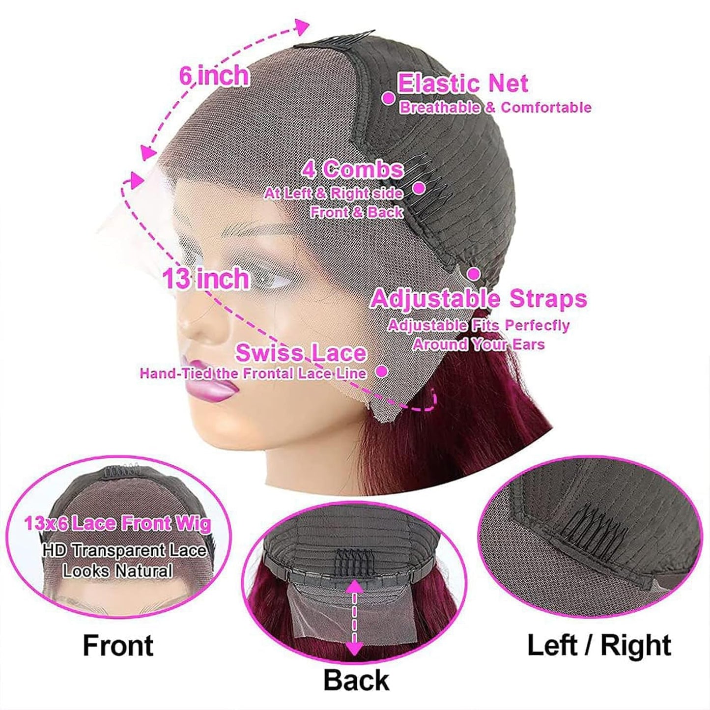 28 Inch 99J Burgundy Lace Front Wigs Human Hair Red Burgundy Wig Human Hair 180% Density 13X6 Body Wave Lace Front Wigs Pre Plucked Glueless Lace Front Wigs Human Hair Wigs for Women