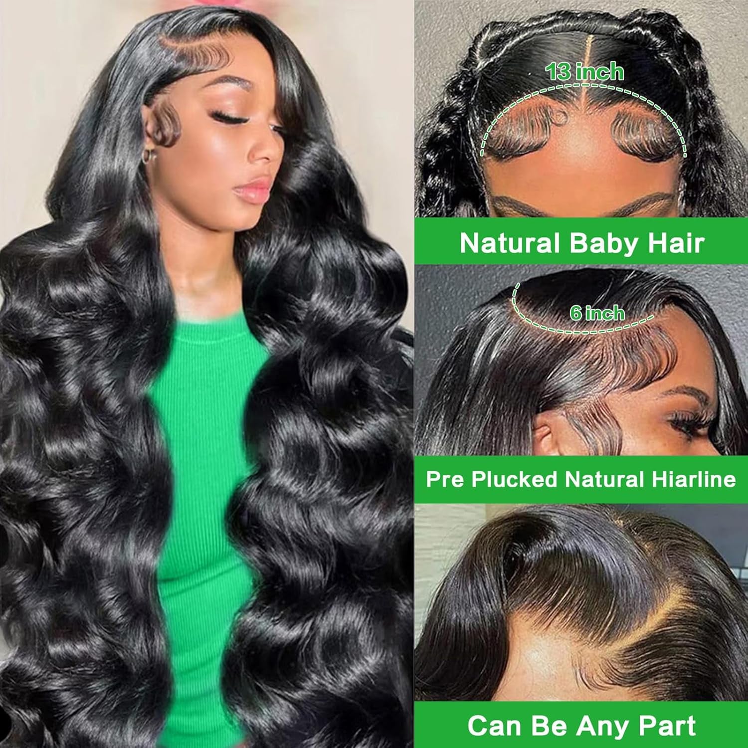 28 Inch 13X6 Lace Front Body Wave Wigs Human Hair Brazilian Pre Plucked 200 Density HD Lace Frontal Wig with Baby Hair Body Wave Glueless Wigs for Women Natural Color
