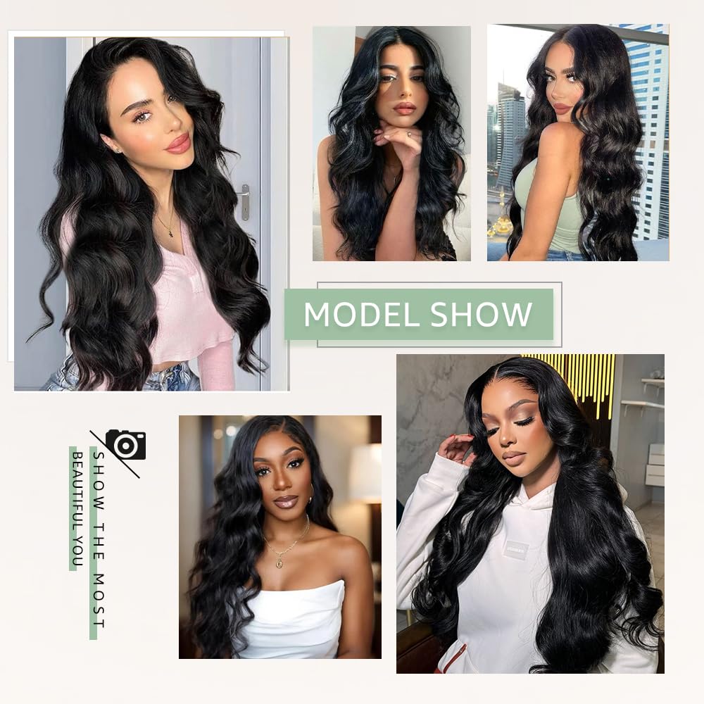 28 Inch Body Wave Lace Front Wigs Human Hair Pre Plucked 13X4 HD Lace Frontal Wigs Human Hair 200 Density Glueless Wigs Natural Black