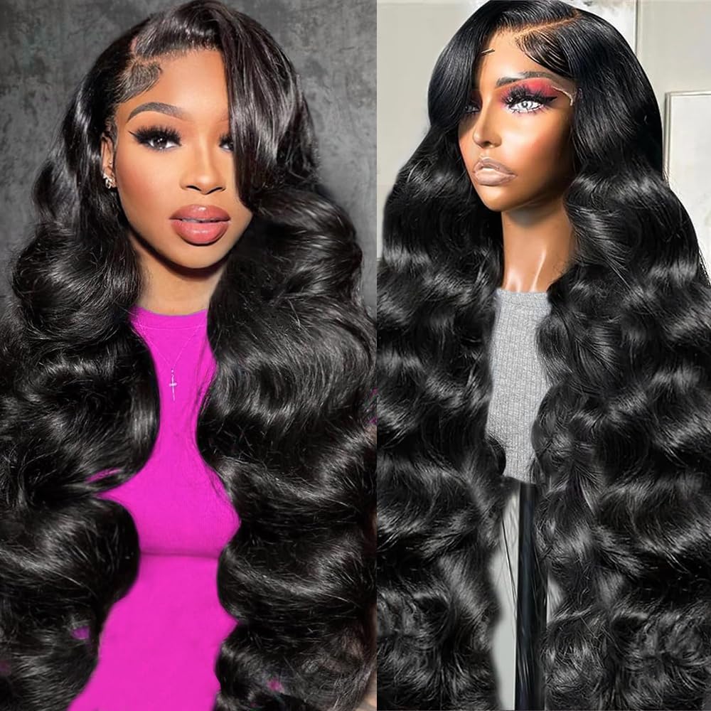 28 Inch Body Wave Lace Front Wigs Human Hair Pre Plucked 13X4 HD Lace Frontal Wigs Human Hair 200 Density Glueless Wigs Natural Black