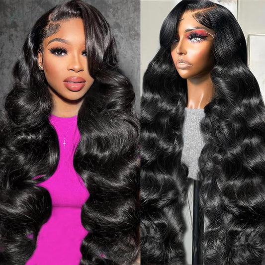 28 Inch Body Wave Lace Front Wigs Human Hair Pre Plucked 13X4 HD Lace Frontal Wigs Human Hair 200 Density Glueless Wigs Natural Black