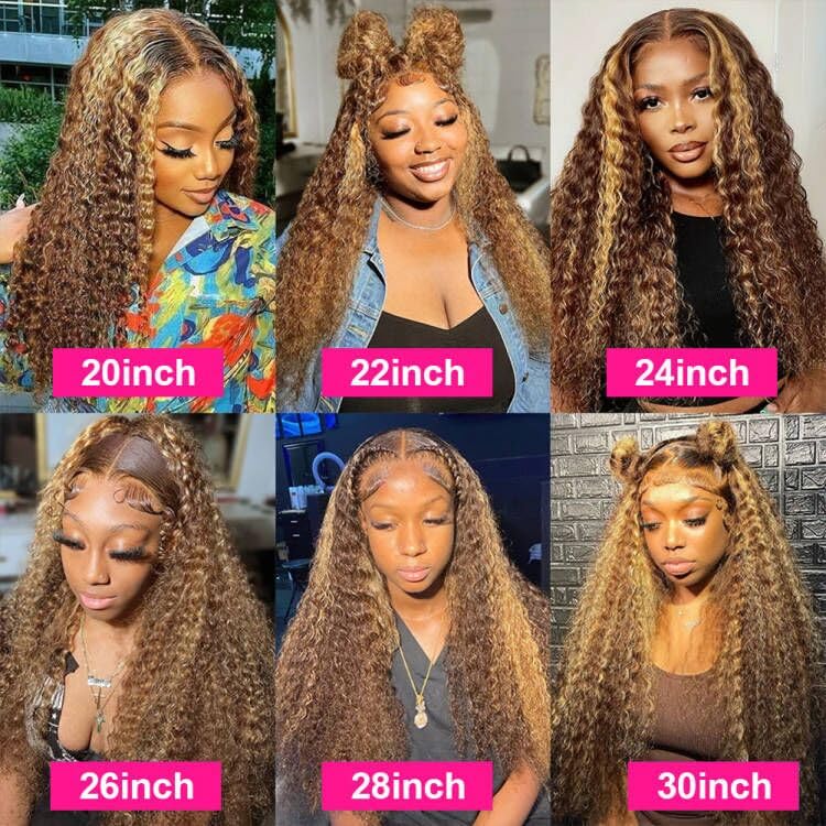 4/27 Highlight Lace Front Wigs Human Hair Pre Plucked Bleached Knots 12A 180 Density 13X4 HD Ombre Honey Blonde Deep Wave Human Hair Wigs with Baby Hair(26 Inch, Brown Mix Gloden Color)