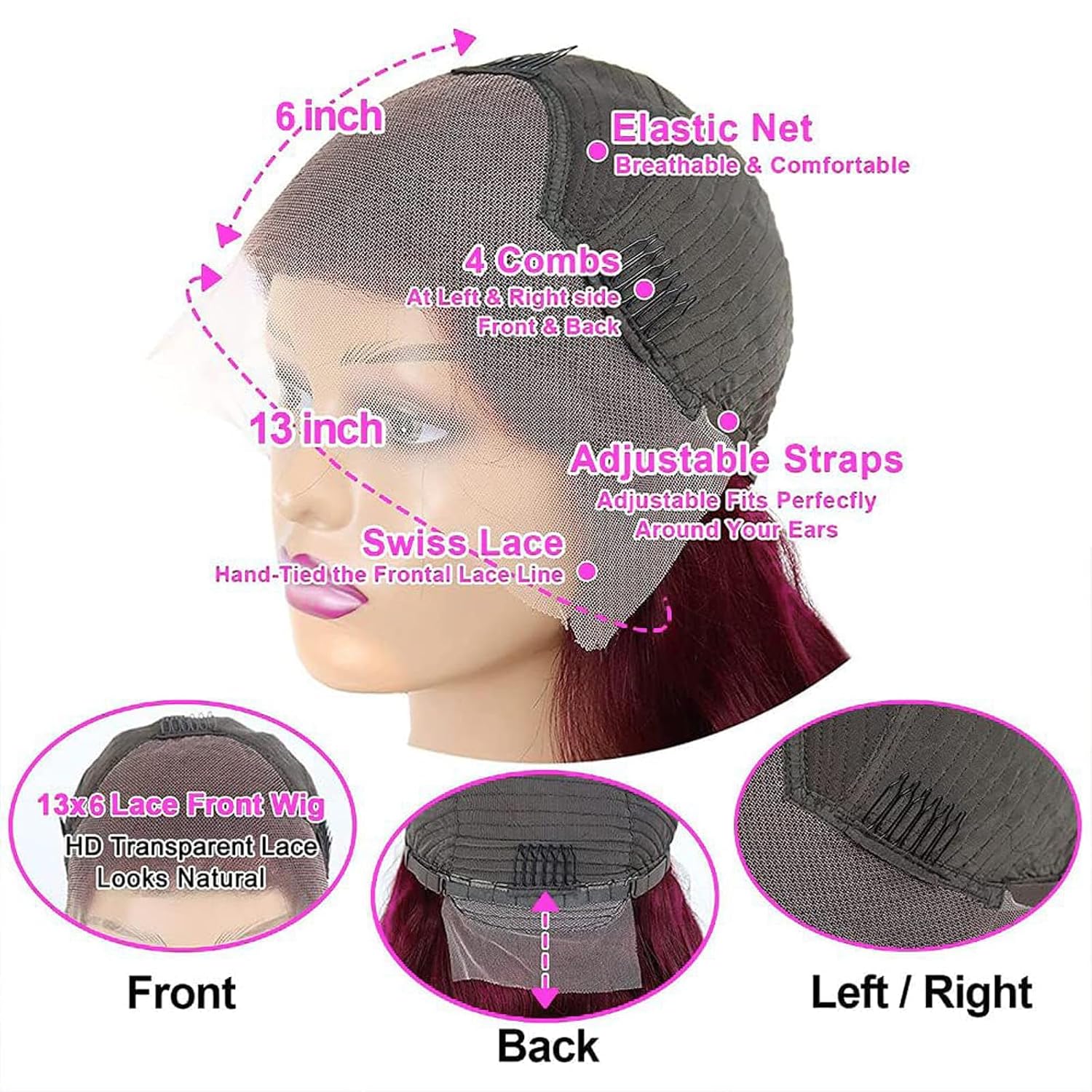 28 Inch 99J Burgundy Lace Front Wigs Human Hair Red Burgundy Wig Human Hair 180% Density 13X6 Body Wave Lace Front Wigs Pre Plucked Glueless Lace Front Wigs Human Hair Wigs for Women