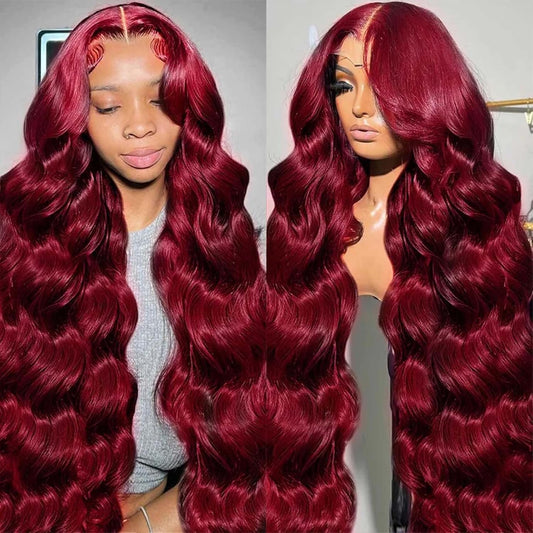 28 Inch 99J Burgundy Lace Front Wigs Human Hair Red Burgundy Wig Human Hair 180% Density 13X6 Body Wave Lace Front Wigs Pre Plucked Glueless Lace Front Wigs Human Hair Wigs for Women