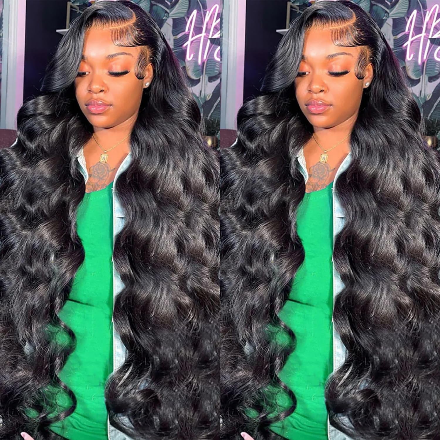 28 Inch 13X6 Lace Front Body Wave Wigs Human Hair Brazilian Pre Plucked 200 Density HD Lace Frontal Wig with Baby Hair Body Wave Glueless Wigs for Women Natural Color